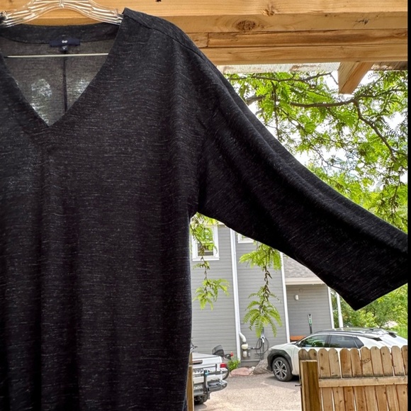 GAP Charcoal Gray 3/4 Sleeve V Neck Slouchy tie waist Top Shirt Medium - Picture 8 of 16
